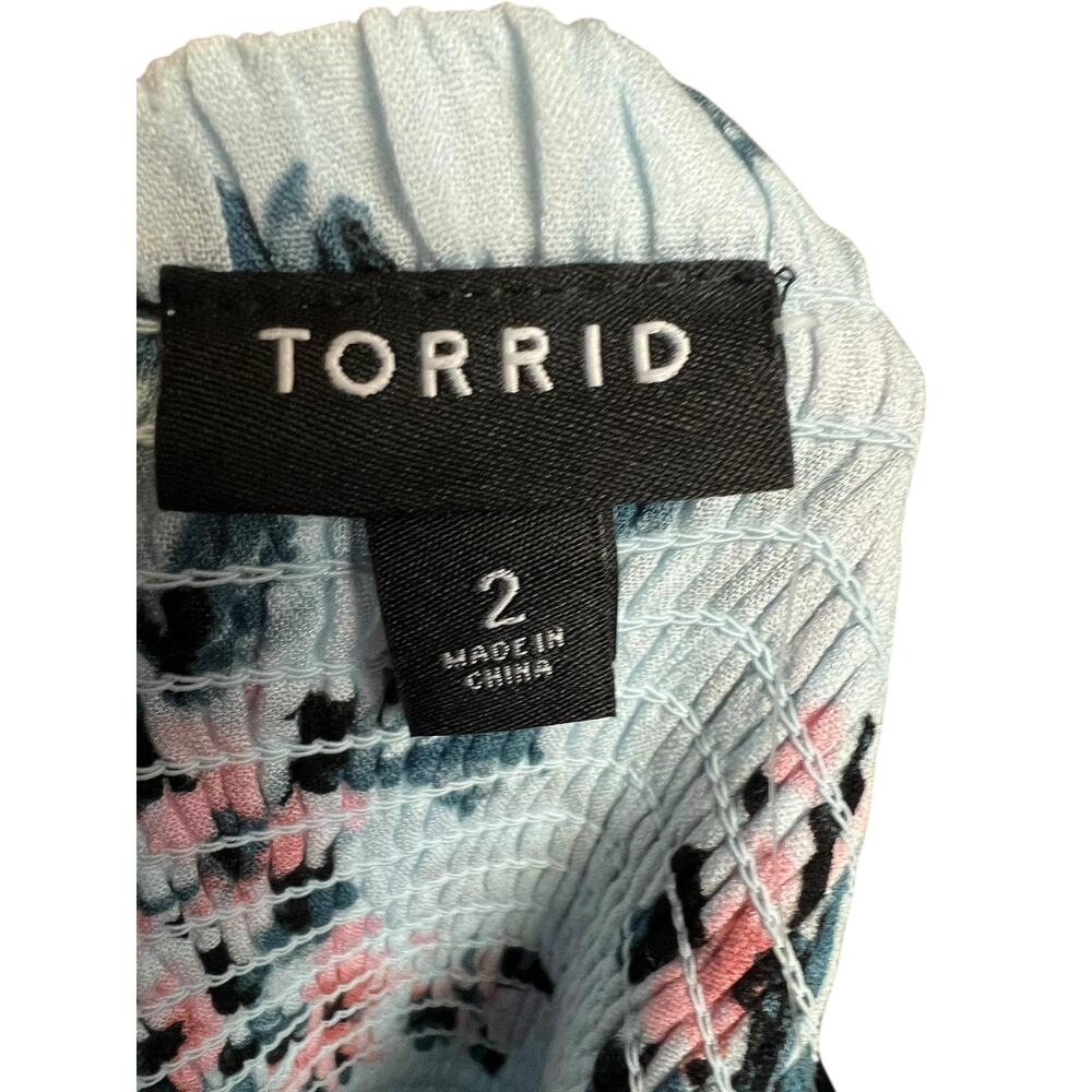 Torrid Floral Sundress Womens 2X Plus Blue Cold Shoulder Ruffle Midi Boho Summer - Picture 10 of 12